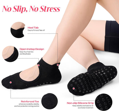 COOLMATE Pilates Socks with Grips for Women, Yoga Socks, Crew Non Slip Women for Barre, Pilates Gifts for Women - Colors A