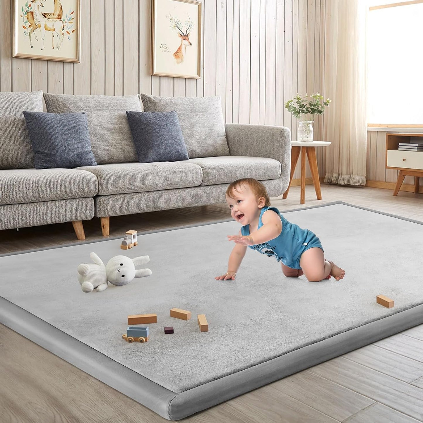 Baby Play Mat for Floor Nursery Rug Muscle Mat Area Rug Playroom Rug 79"x110" Playpen Mat Memory Foam 1.3" Thick Crawling Mat For Babies,Toddlers, Infants, Kids,Grey