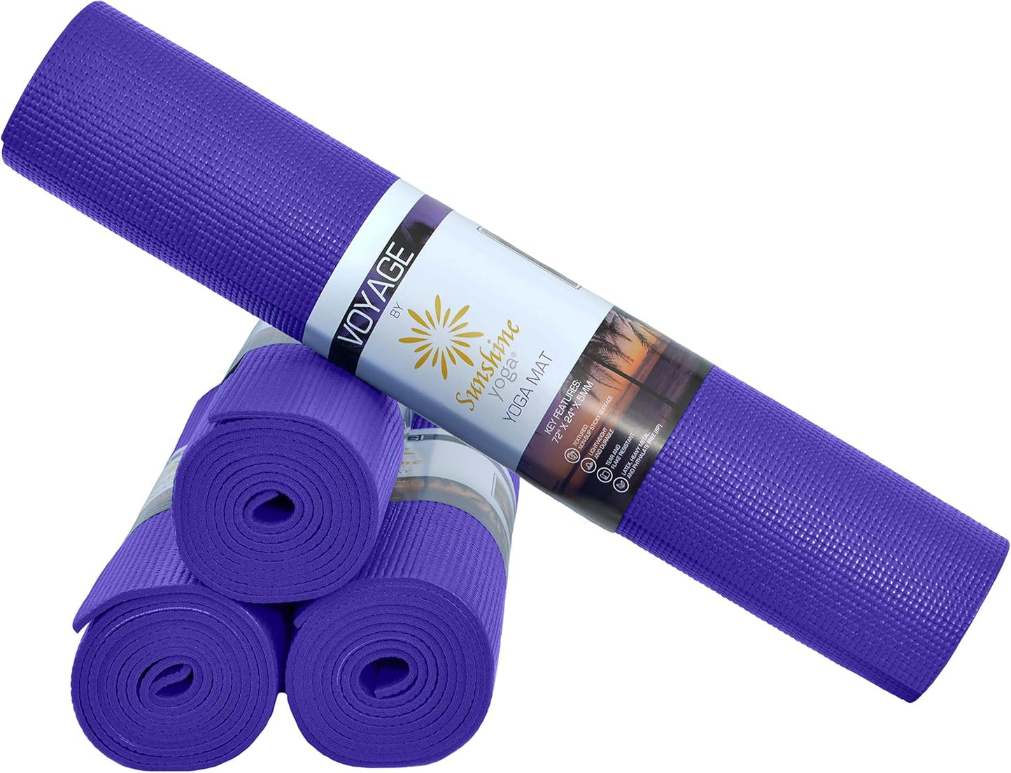 Voyage Yoga Mat, 4 Pack, 72" x 24" Extra Long Exercise Mat, 5mm Thick Bulk Yoga Mats for Schools, Anti-Tear, Non Slip Fitness Mat for Gym or Studio