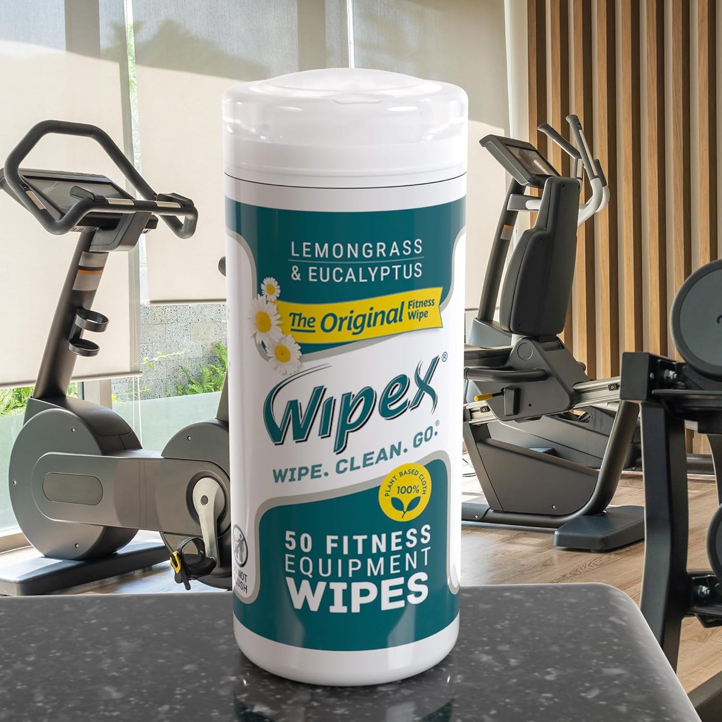 Wipex Fitness Equipment Wipes - EWG Verified - 50 Ct Original Natural Plant Based Gym Wipes for Equipment, Clean Surfaces at Home or Gym, Use as a Yoga Mat Cleaner, Lemongrass, Eucalyptus & Vinegar