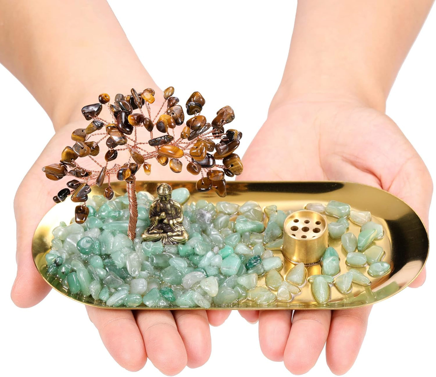Jovivi Crystal Incense Holder for Sticks, Mixed Healing Crystal Stone Money Tree Buddha Statue Set Incense Burner, Incense Trays for Wealth, Good Luck,Yoga Meditation Home Decor