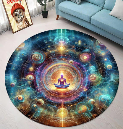 Chakra Round Area Rug, Non-Slip Meditation & Yoga Carpet for Living Room, Meditation Round Area Rugs, Modern Circular Bedroom Rug 57