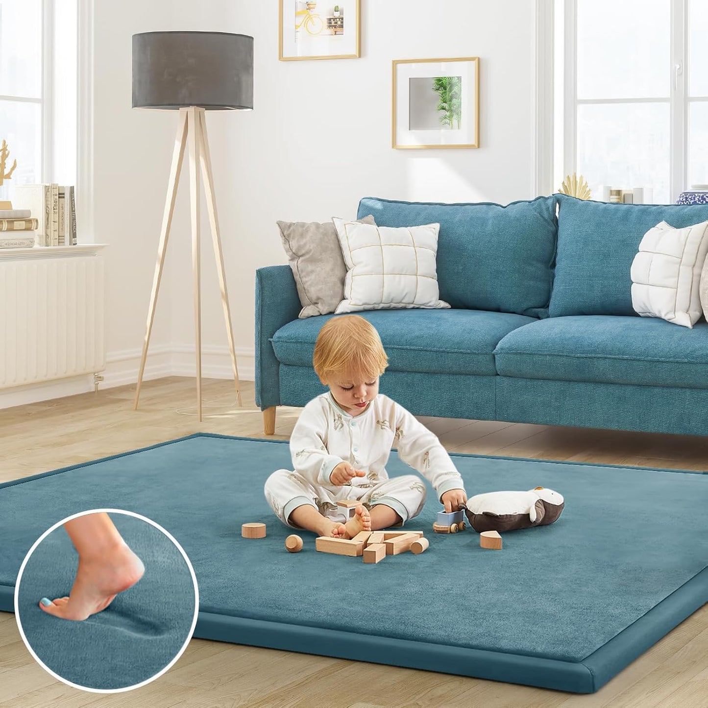 Baby Play Mat for Floor Nursery Rug Muscle Mat Area Rug Playroom Rug 79"x110" Playpen Mat Memory Foam 1.3" Thick Crawling Mat For Babies,Toddlers, Infants, Kids,Grey