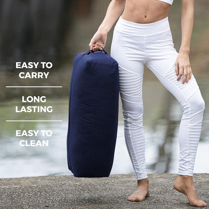 Extra Firm Large Yoga Bolster, 24" x 12" x 6" Cinched OR Zippered Yoga Pillow, Rectangular Cotton Cushion With Removable Cover for Studios, 1 Pack or 2 Pack