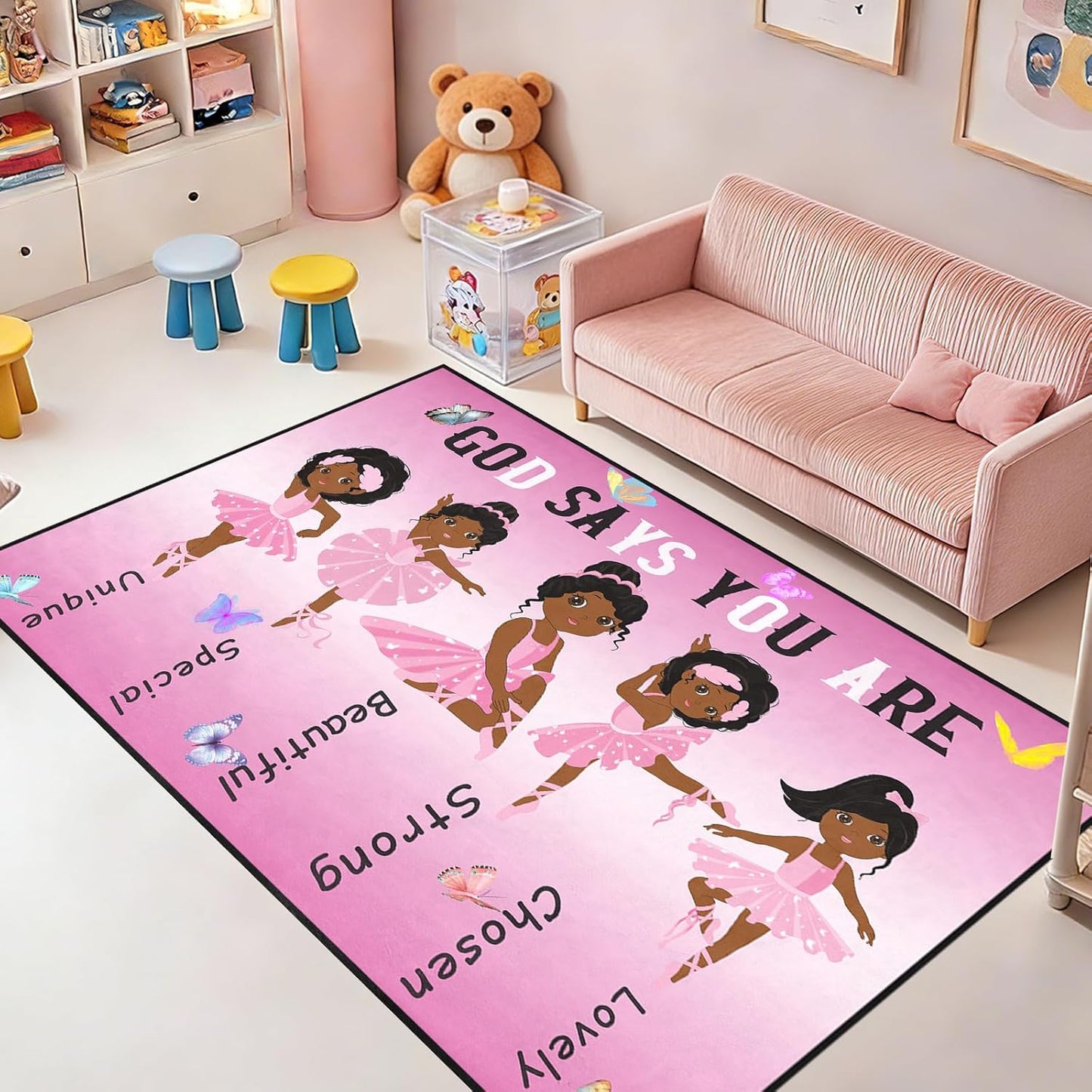 Black Girl Area Rug for Bedroom African Black Girls Floor Rugs for Living Room Playroom Cartoon Art Home Decor Soft Yoga Mats for Women Afro Purple 47" x 31" (2.7 x 3 Feet)