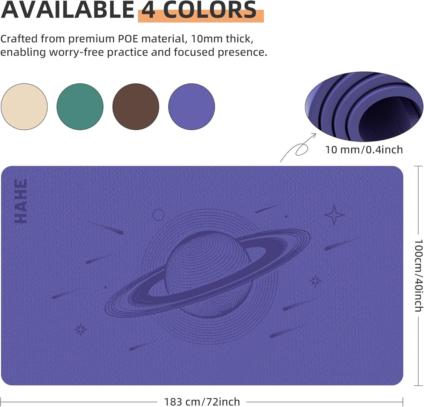 Extra Wide Yoga Mat, 72"x40"x0.4"Thick, Large Exercise Mat, Oversized Non Slip Workout Mat with Strap for Yoga, Pilates, Fitness, Home Gym Studio