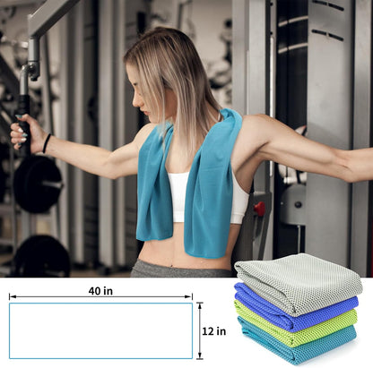 YESLIFE 4 Pack Cooling Towels 40"x12", Gym Towels for Men and Women, Soft Breathable Workout Towels for Yoga, Running, Sport, Workout, Camping, Fitness & More (Blue, Grey, Green, Pink)