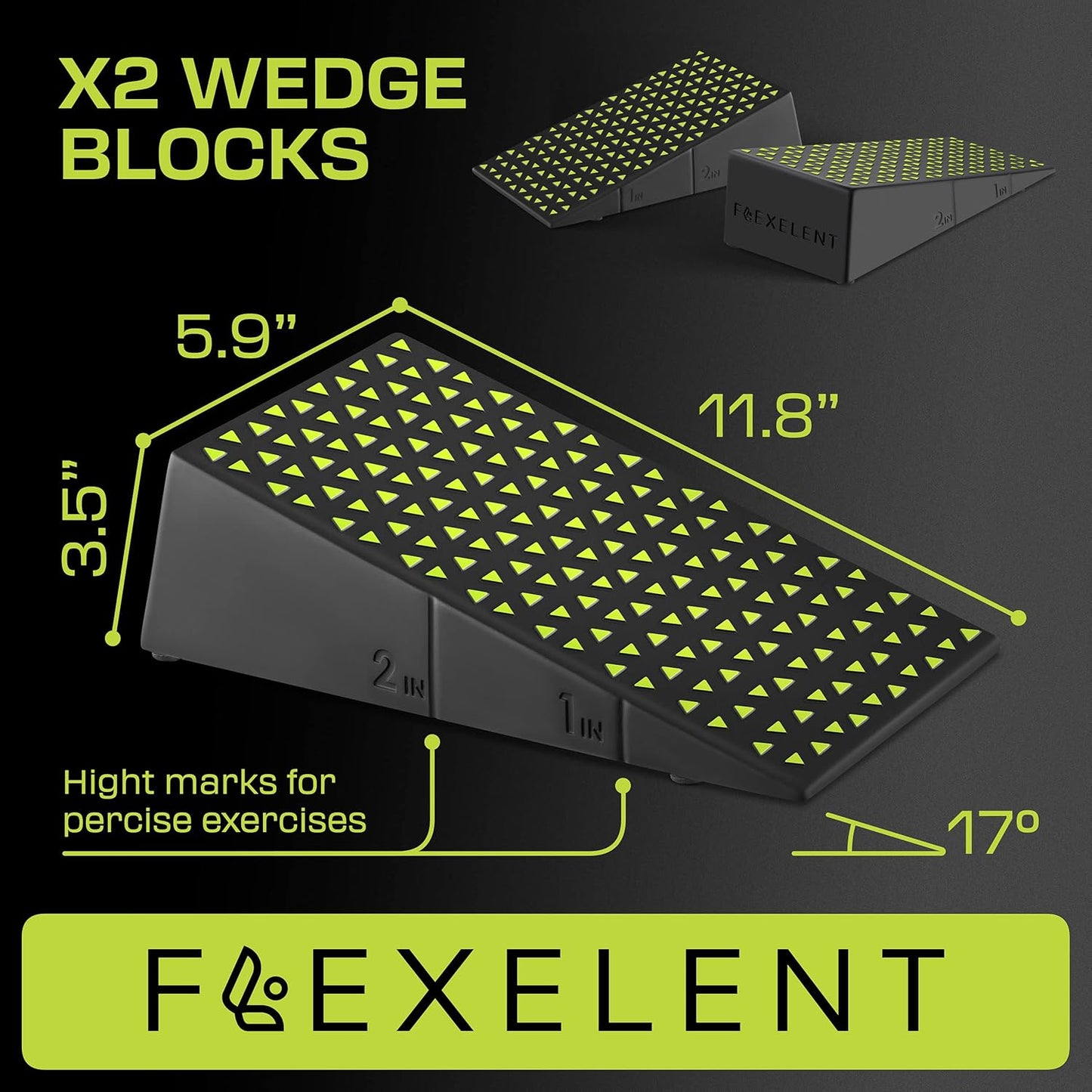 Flexelent Squat Wedge Block Pair - Heel Elevated Squat Wedge for Deeper Squats, Heavy Lifting and Better Form - 17° Angle Exercise Wedges, Slant Board for Squats with Carry Backpack