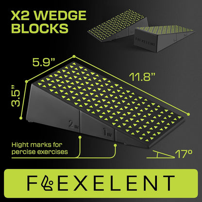 Flexelent Squat Wedge Block Pair - Heel Elevated Squat Wedge for Deeper Squats, Heavy Lifting and Better Form - 17° Angle Exercise Wedges, Slant Board for Squats with Carry Backpack