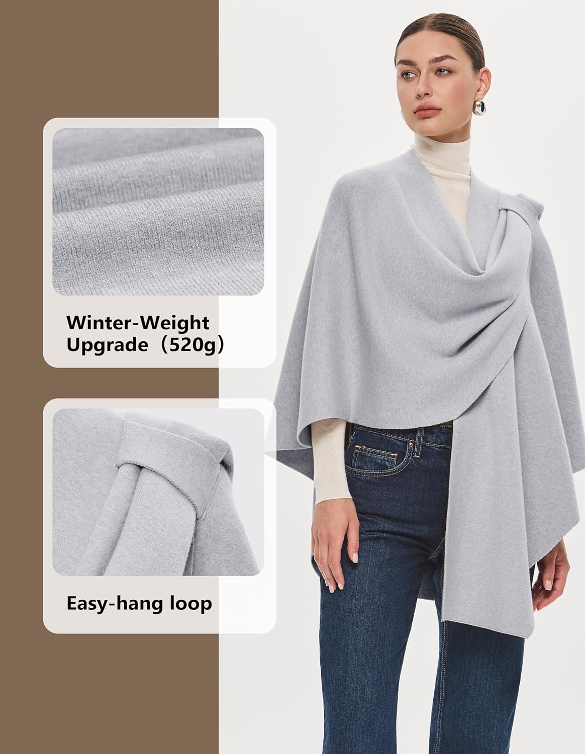 PULI Womens Large Cross Front Poncho Sweater Wrap Topper Knitted Elegant Shawls Cape for Fall Winter