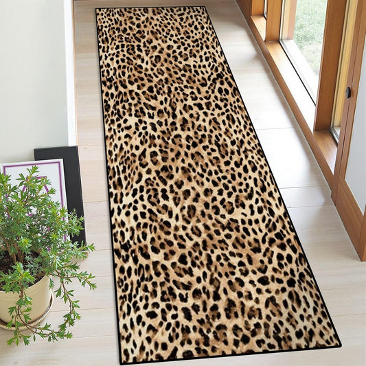 Runner Rug Washable 2x8 Leopard Print Seamless Leopard Skin Fashionable Cheetah Fur Non-Slip Hallway Area Rug Indoor Outdoor Home Decor for Entryway Bathroom Kitchen Carpet Yoga Floor Mat