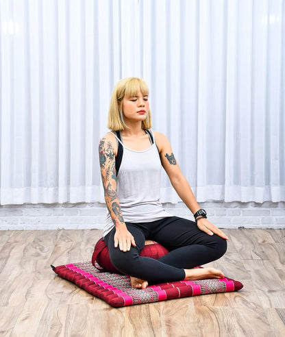 Leewadee Meditation Cushion Set – 1 Round Zafu Meditation Pillow and 1 Square Roll-Up Zabuton Meditation Mat, Pillows Bundle Filled with Kapok