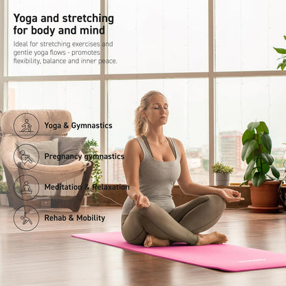 MSPORTS Yoga Mat Premium Non Slip Thick – Extra Comfortable Exercise Mat for Home Workouts, Pilates, Stretching & Gym – Cushioned NBR Foam, Gym Mat with Strap, for Women & Men