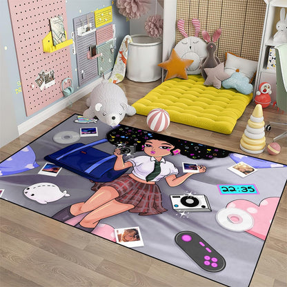 Black Girl Area Rug for Bedroom African Black Girls Floor Rugs for Living Room Playroom Cartoon Art Home Decor Soft Yoga Mats for Women Afro Purple 47" x 31" (2.7 x 3 Feet)