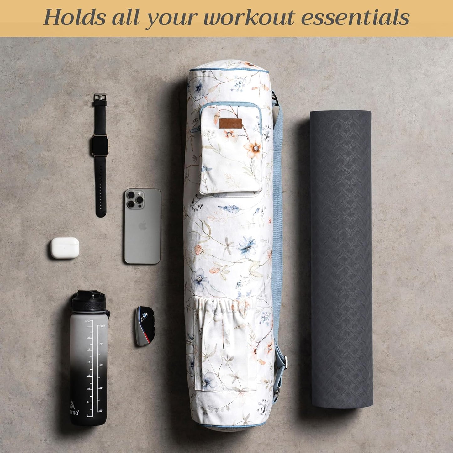Maison d' Hermine Yoga Mat bag, Cylindrical bag for Woman&Men, yoga mat Bag &Adjustable shoulder straps Yoga Mat Carrier Bag with Drawstring Water Bottle Pocket and zipper pocket Easter Gifts