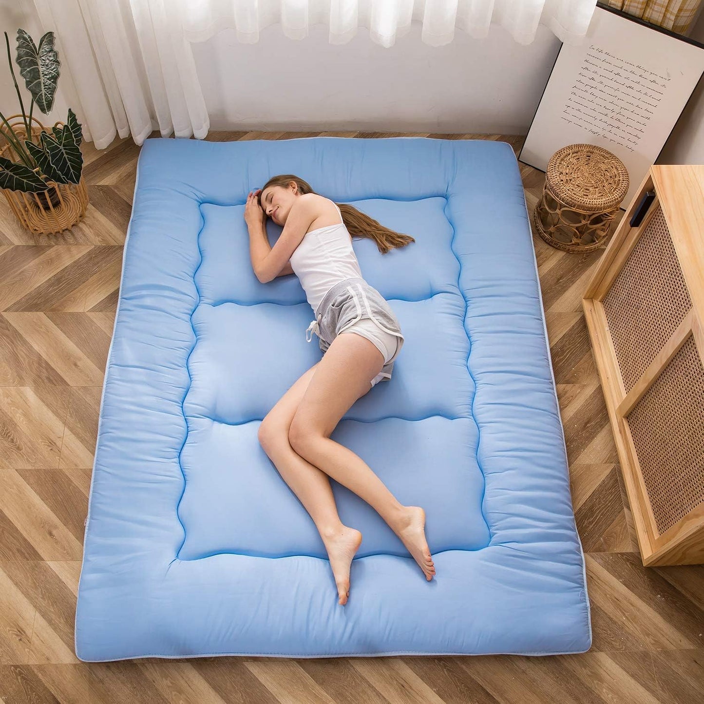 MAXYOYO Bohemian Retro Mattress Boho Floral Japanese Futon Mattress Tatami Floor Mat Foldable Portable Camping, Sleeping Pad, Lounger Couch Bed Full Size