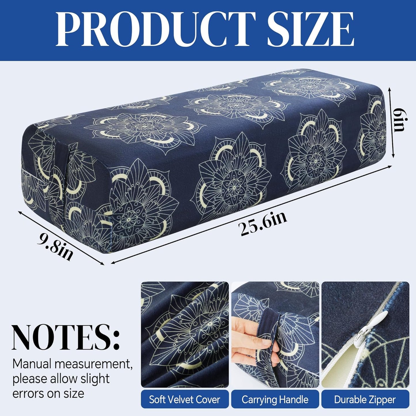 MABOZOO Yoga Bolster Pillow, Triple-Layer Sponge Rectangular Yoga Bolster with Carry Handle Meditation Pillow with Washable Cover for Restorative, Meditation