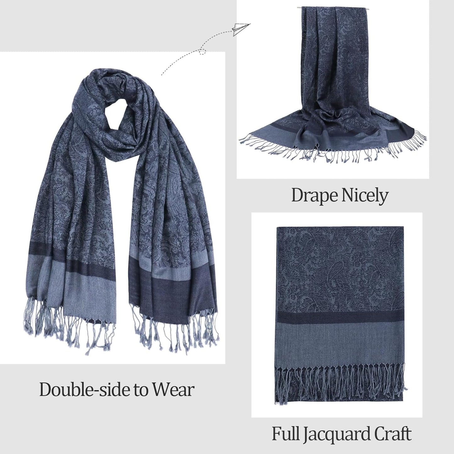 vimate Silky Paisley Pashmina Shawl Scarf-Women's Soft Double-side Jacquard Pashminas Wrap for Evening Dress Travel Shawl