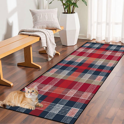 Runner Rug Washable 2x6 White Navy Blue Green Tartan Plaid Scottish Texture from Tartan Plaid Non-Slip Hallway Area Rug Indoor Outdoor Home Decor for Entryway Bathroom Kitchen Carpet Yoga Floor Mat