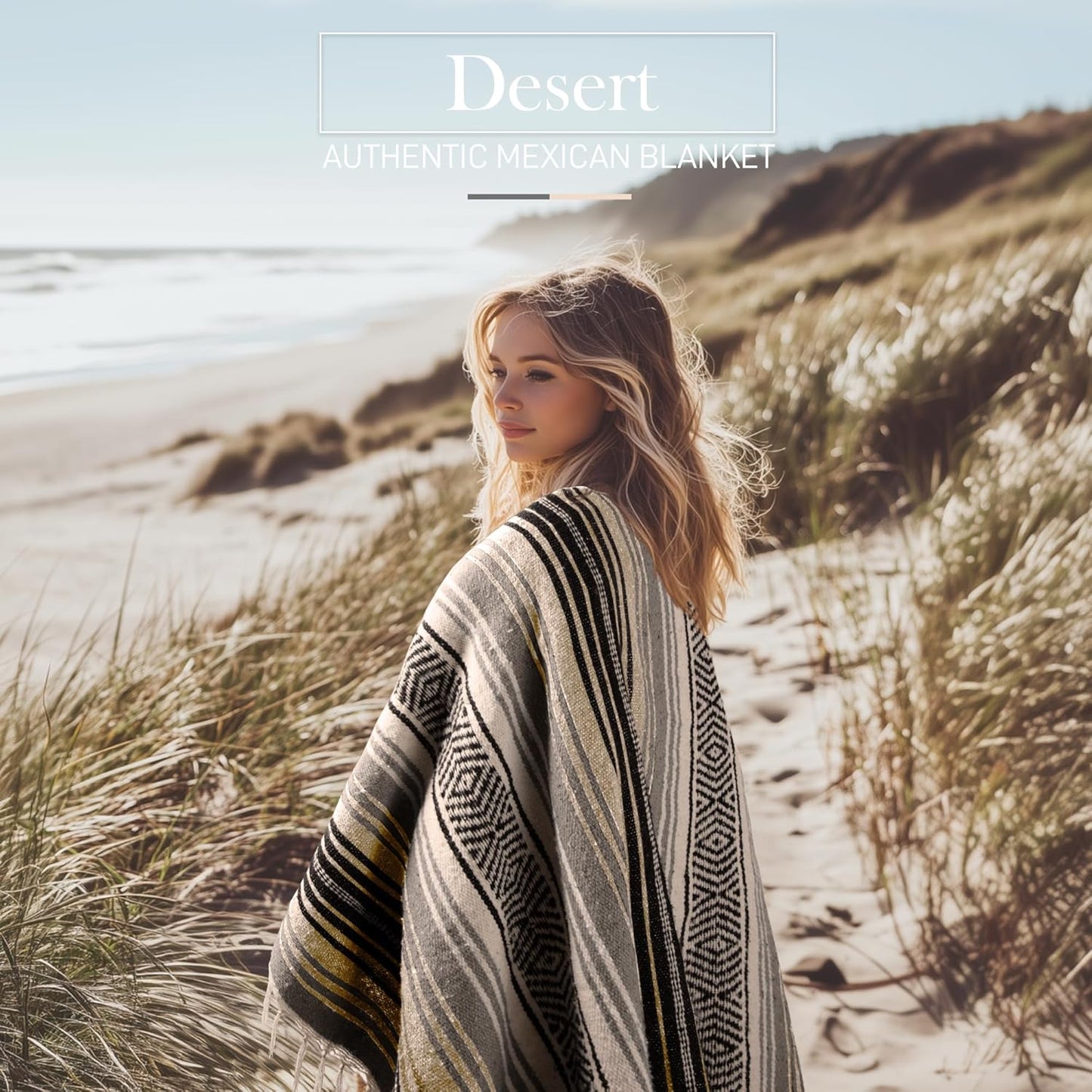 Hydration Nation Authentic Large Handwoven Mexican Blanket - Soft Yoga - Durable Serape - Lightweight Falsa, Beach, Camping, Picnic, Outdoor 70"x50" - Mandarin