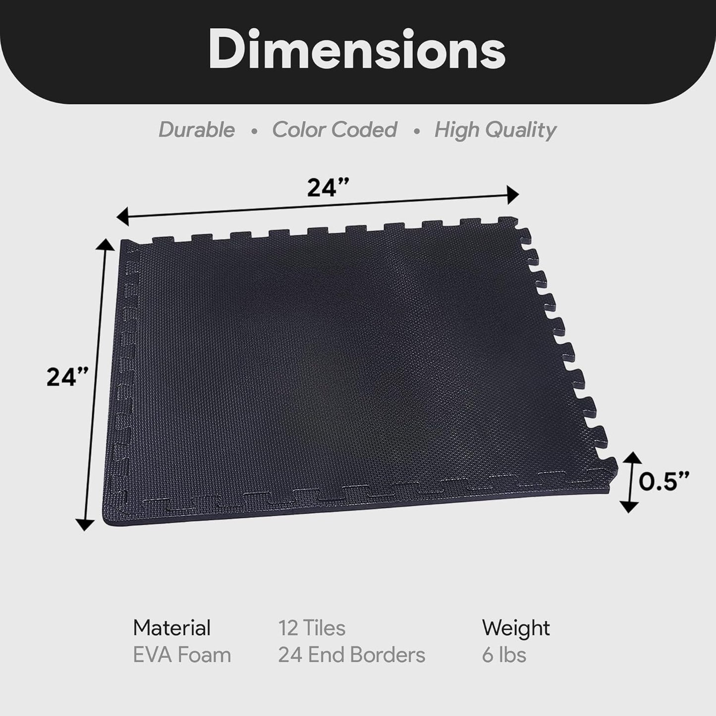 BalanceFrom Puzzle Exercise Mat 1" Thick, EVA Interlocking Foam Floor Tiles for Home Gym, Mat for Home Workout Equipment, Floor Padding for Kids, Black, 24 in x 24 in x 1 in, 24 Sq Ft - 6 Tiles