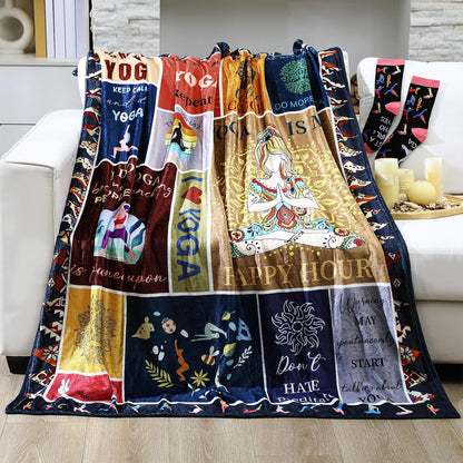 HunnmingRe 2 Pcs Unique Yoga Blanket and Socks Gifts for Yoga Lovers 50" x 60" Restorative Instructor Teacher Mother's Day Birthday Gag Gifts for Meditation Gymnasts Women Girls