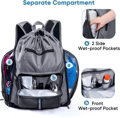 Large Beach Backpack Waterproof Sandproof - Customized Oversized Drawstring Pool Bag with Shoe Compartment for Toiletries, Towels, Gym, Travel