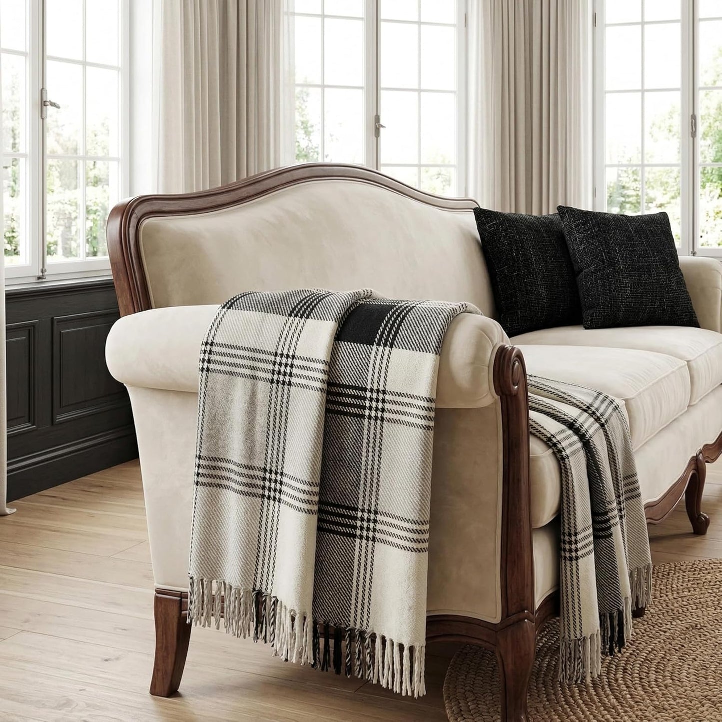 Americanflat 50x60 Throw Blanket - Soft and Breathable Cotton Throw Blanket for Couch, Bed, Chair - Decorative Blankets Perfect for Home or Outdoor Use - Navy Blue and White Double Diamond Design