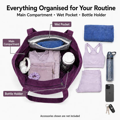 Yoga Mat Bag for Women, 100% Cotton Canvas Tote with Wet/Dry Pocket, Bottle Holder and Inner Zipper Pocket, 25L Carrier for Pilates and Travel