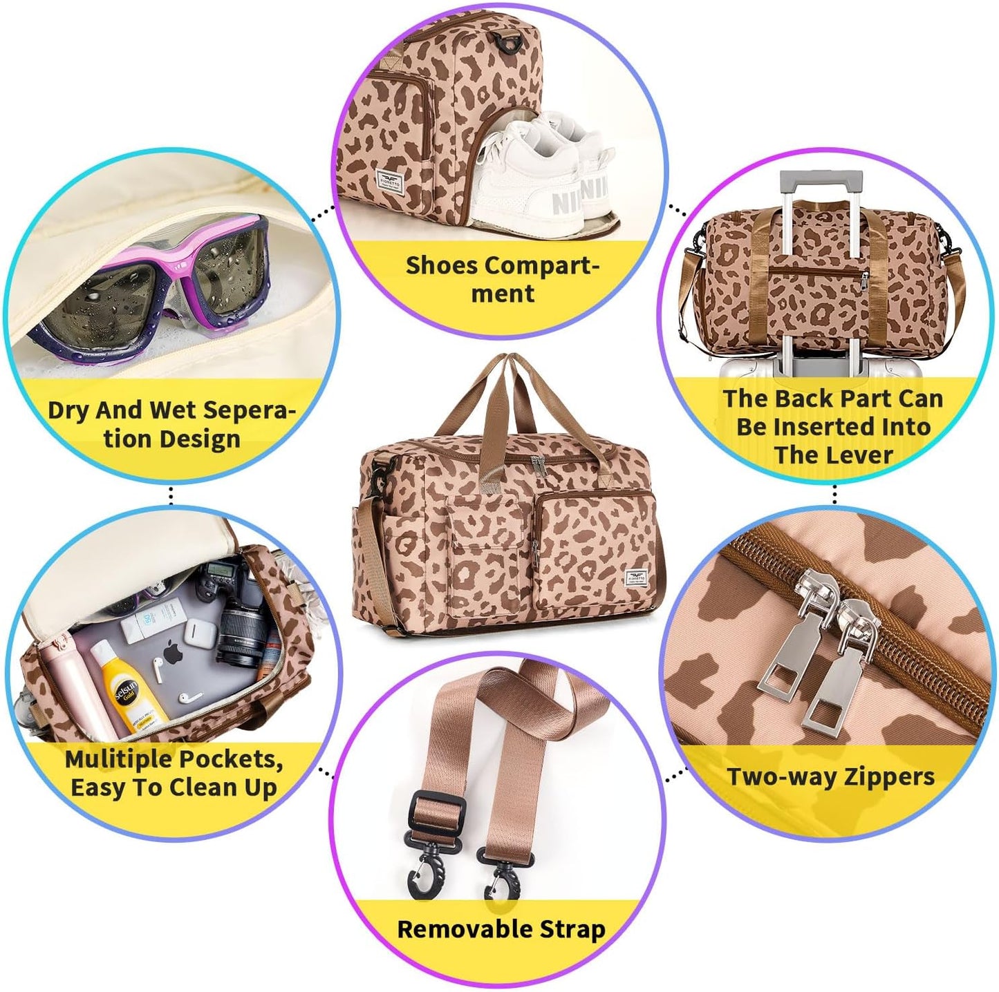 FIORETTO Women's Gym Duffle Bag with Shoes Compartment, 30L Capacity, Ideal for Travel, Gym, Sports, Duffel, Weekender
