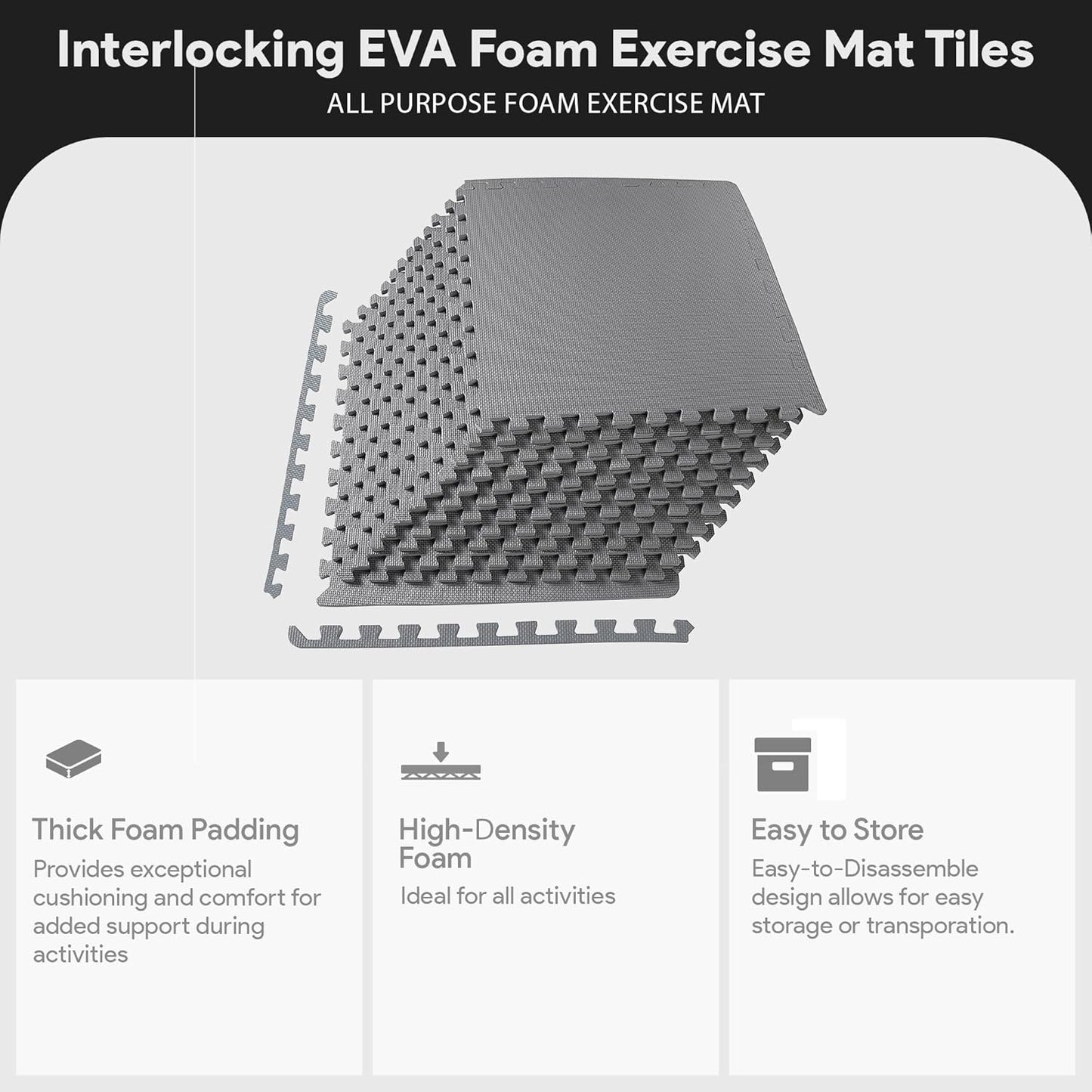 BalanceFrom Puzzle Exercise Mat 1" Thick, EVA Interlocking Foam Floor Tiles for Home Gym, Mat for Home Workout Equipment, Floor Padding for Kids, Black, 24 in x 24 in x 1 in, 24 Sq Ft - 6 Tiles