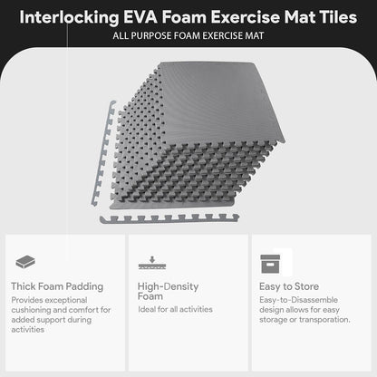BalanceFrom Puzzle Exercise Mat 1" Thick, EVA Interlocking Foam Floor Tiles for Home Gym, Mat for Home Workout Equipment, Floor Padding for Kids, Black, 24 in x 24 in x 1 in, 24 Sq Ft - 6 Tiles