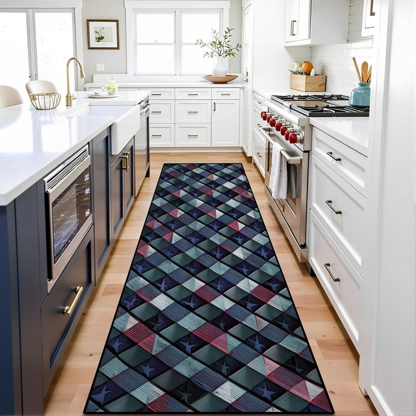 Runner Rug Washable 2x6 White Navy Blue Green Tartan Plaid Scottish Texture from Tartan Plaid Non-Slip Hallway Area Rug Indoor Outdoor Home Decor for Entryway Bathroom Kitchen Carpet Yoga Floor Mat