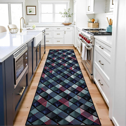 Runner Rug Washable 2x6 White Navy Blue Green Tartan Plaid Scottish Texture from Tartan Plaid Non-Slip Hallway Area Rug Indoor Outdoor Home Decor for Entryway Bathroom Kitchen Carpet Yoga Floor Mat