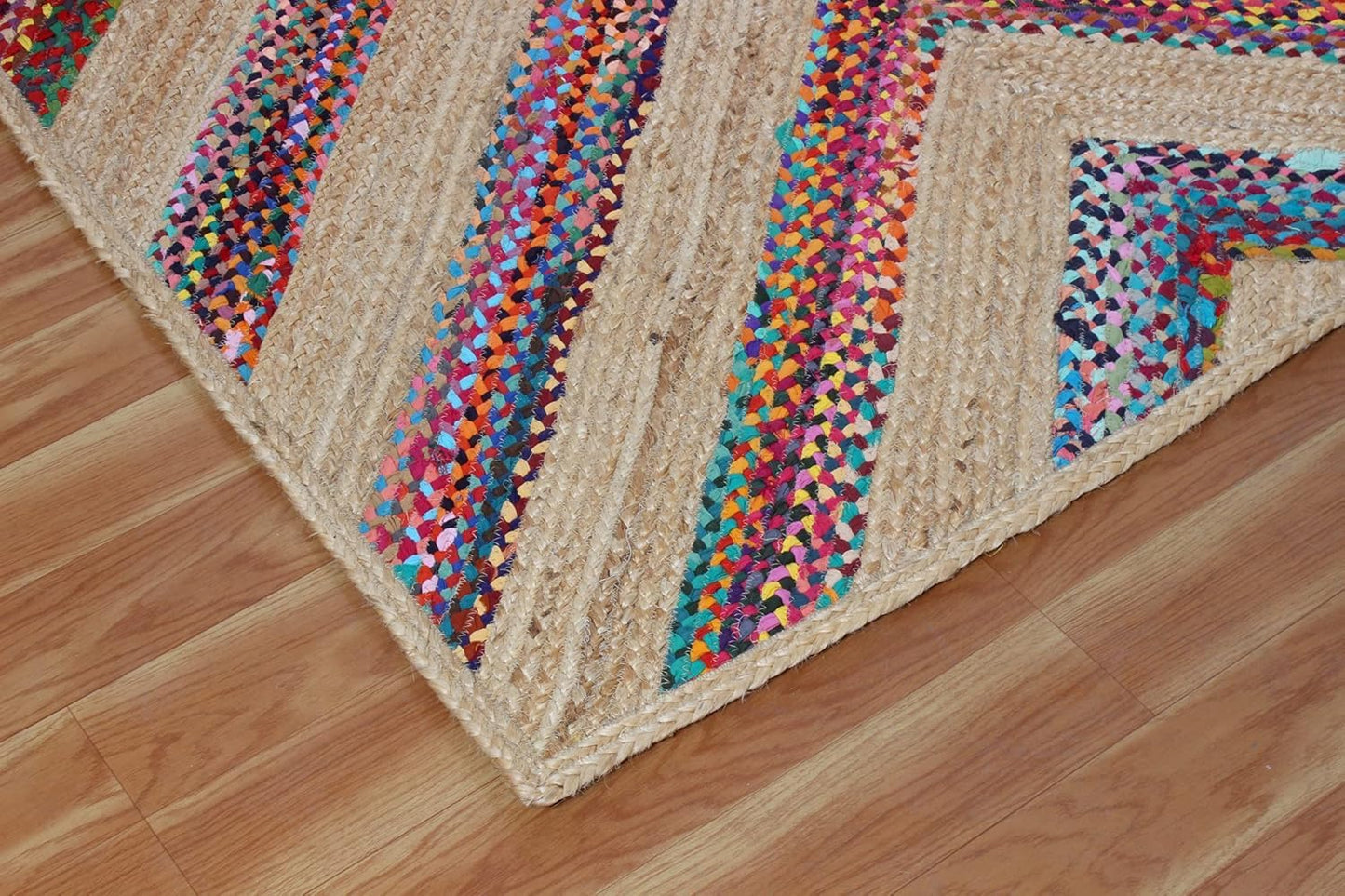 Kilim Rug 3' Round Area Rug Olive Beige White Braided Jute Carpet, Indoor Outdoor Flatweave Rug for Bedroom, Bedside, Kitchen, Beach & Terrace Yoga Mat - Colors B