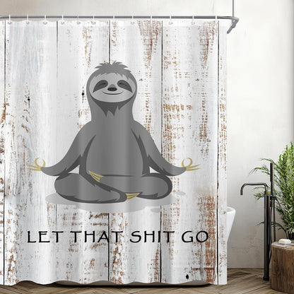Funny Cute Yoga Sloth Shower Curtain Sets for Bathroom 60Wx72H Fun Animal Inspirational Quotes Shower Curtain Rustic Motivational Bathtub Curtain Wooden Farmhouse Bathroom Decor with 12 Hooks