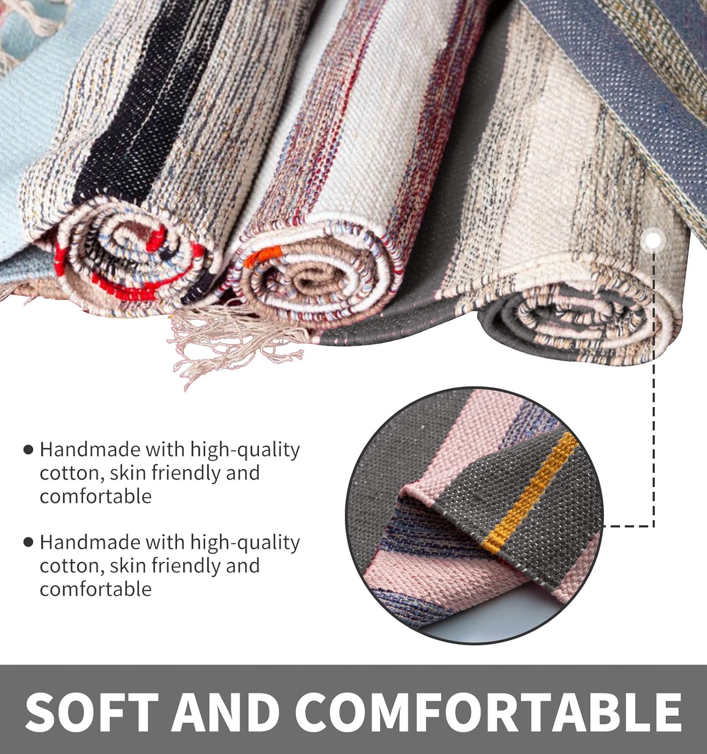Cifupy Handmade Organic Yoga Mat made with Organic Cotton Yoga Mat - Non Slip Hand-Woven Foldable Yoga Rug Provides Excellent Comfort, Traction & Support for Indoor & Outdoor Use - 24 x 72 Inches