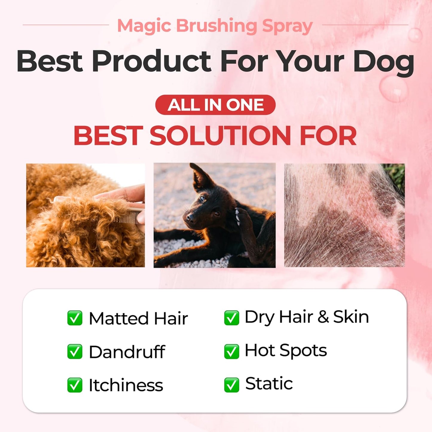 JAYU PET Magic Brushing Spray - Fur Detangler & Dematting Solution, Hypoallergenic Deodorizer, Conditioner & Itch Relief, Shining & Grooming Spray for Dogs (5.8fl oz, 170ml)