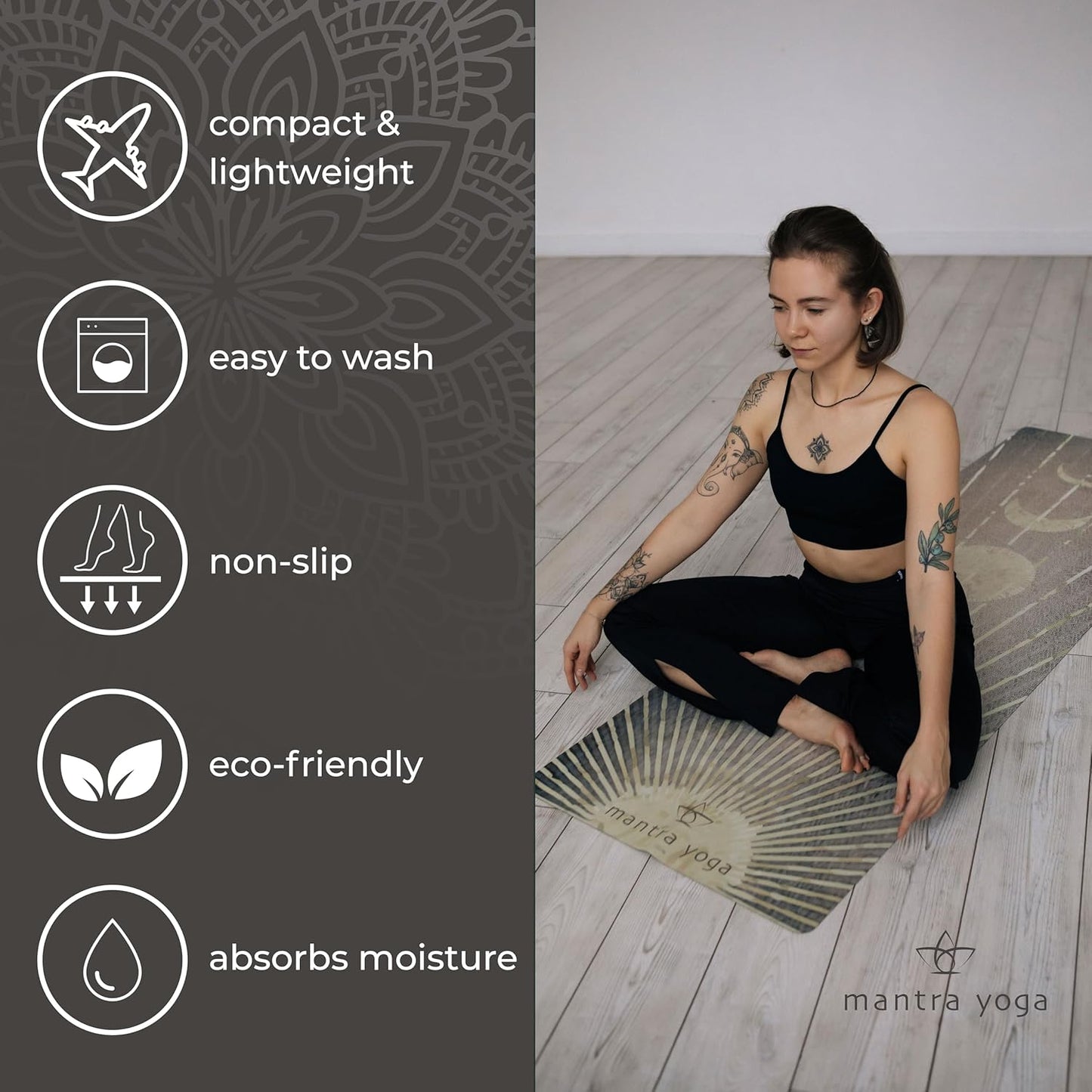 Mantra Yoga Travel PRO 1.5mm with Knee Pad - Foldable Fitness & Exercise Mat with Bag | Lightweight, Compact & Eco-Friendly | Non-Slip & Washable | For All Types of Yoga | 72" L x 24" W | 2.6 lbs