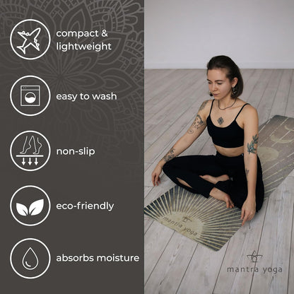 Mantra Yoga Travel PRO 1.5mm with Knee Pad - Foldable Fitness & Exercise Mat with Bag | Lightweight, Compact & Eco-Friendly | Non-Slip & Washable | For All Types of Yoga | 72" L x 24" W | 2.6 lbs