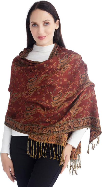 Ciormis Two Tone Silky Paisley Pashmina Shawl Scarf,Soft Women's Rave Jacquard Pashminas Wrap Scarves
