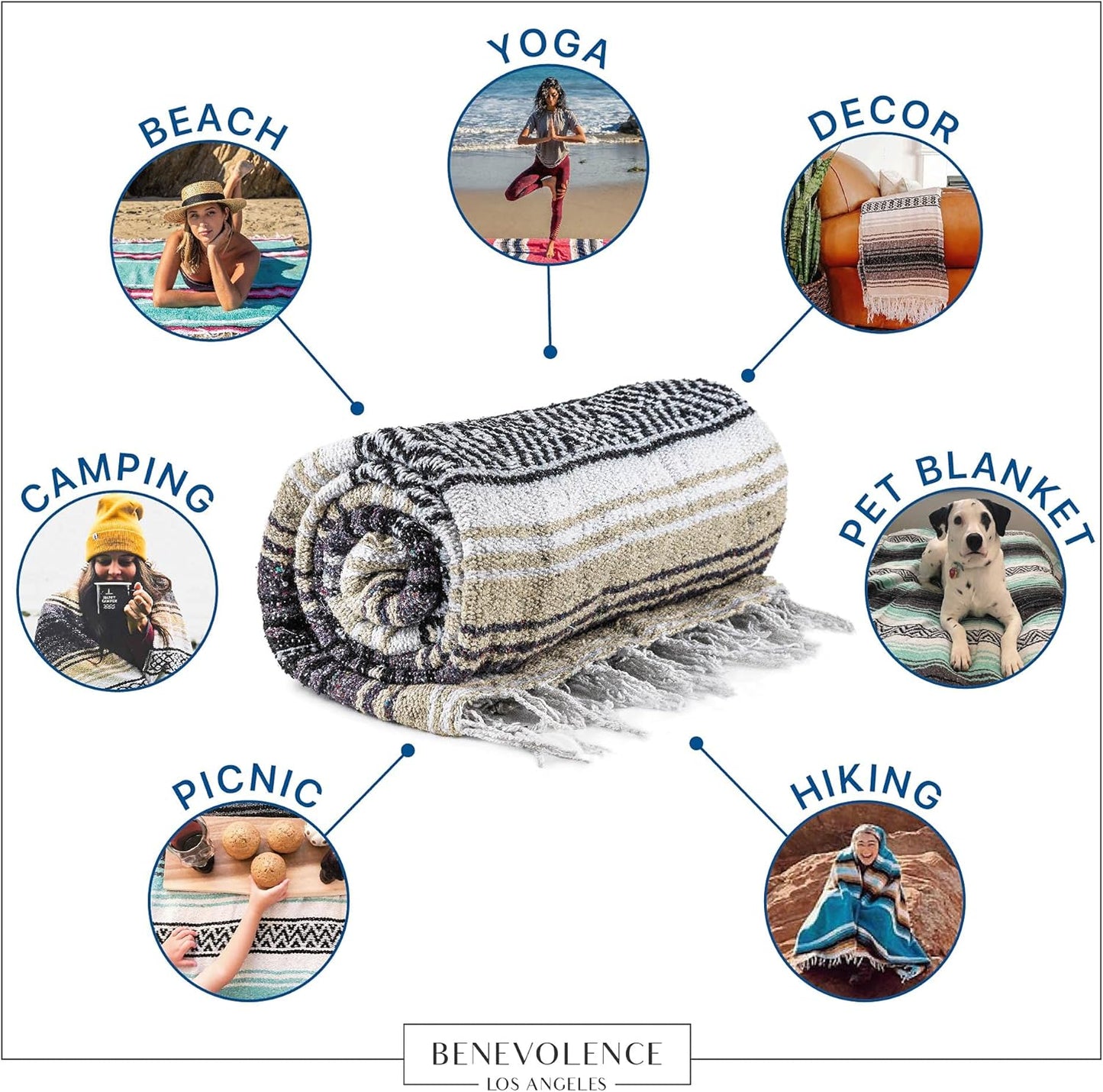Benevolence LA Authentic Handwoven Mexican Blanket | Yoga Blankets, Outdoor, Picnic, Beach, Camping | Equestrian Saddle | Serape 50x70 inches - Coral, Pack of 1