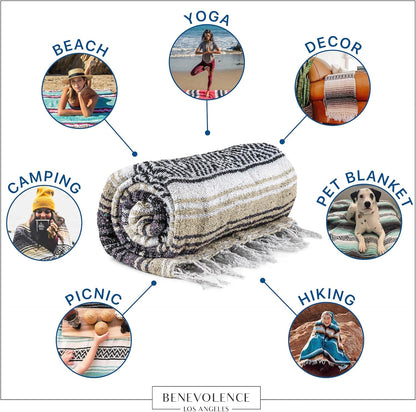 Benevolence LA Authentic Handwoven Mexican Blanket | Yoga Blankets, Outdoor, Picnic, Beach, Camping | Equestrian Saddle | Serape 50x70 inches - Coral, Pack of 1