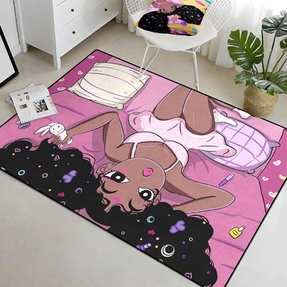Black Girl Area Rug for Bedroom African American Rugs for Room Princess Carpet Kids Rugs for Bedroom African Girls Carpet for Living Room Teen Girls Yoga Mats, Pink, 4'×5'
