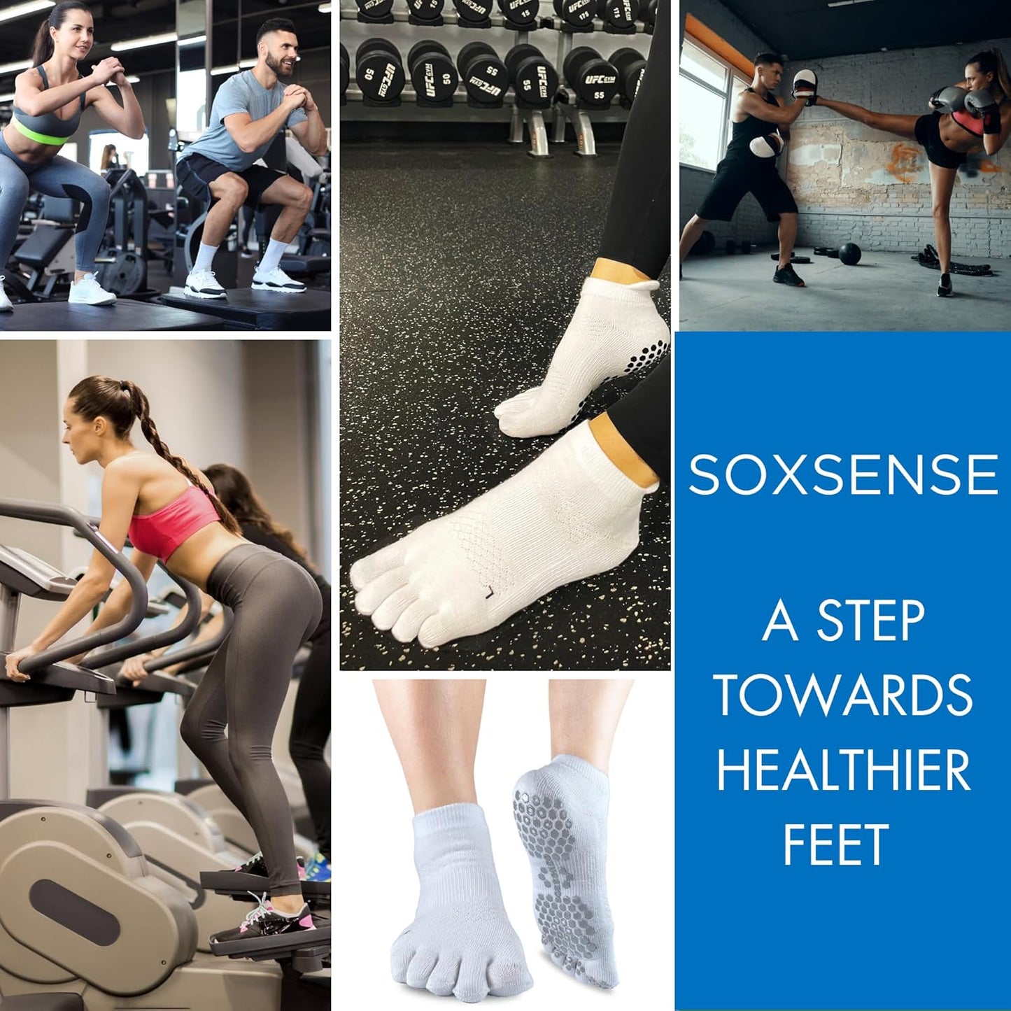 Soxsense Multi-Pack Sports Grip Toe Socks with Cushion, Non-Slip Finger Socks for Pilates, Home Gym, Soccer, basketball