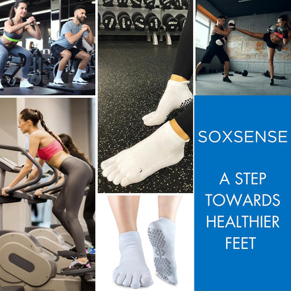 Soxsense Multi-Pack Sports Grip Toe Socks with Cushion, Non-Slip Finger Socks for Pilates, Home Gym, Soccer, basketball