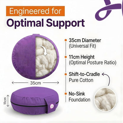 Yogikuti 100% Cotton Meditation Cushion (Round) with Handle | Firm & Comfortable Yoga Cushion | Removable Washable Cover | Floor Seating Support for Meditation, Yoga & Pranayama