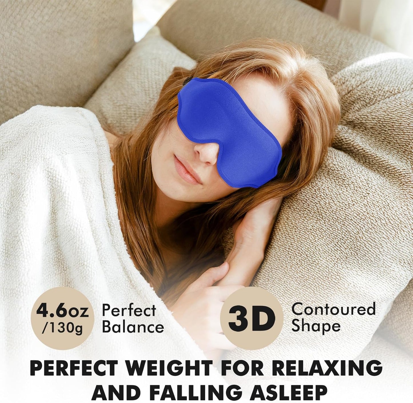 Sleep Eye Mask for Men Women, Sleeping Mask for Side Sleeper, Travel Blackout Night Blindfold Eye Shade Cover with Adjustable Strap (Black)