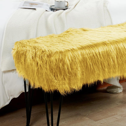 Home Soft Things Green Mongolian Faux Fur Ottoman, Desert Sage, 19'' x 13'' x 17'', Cozy Plush Fluffy Ottoman Foot Rest Stool for Living Room Bedroom Entryway Makeup Bench End of Bed Home Décor
