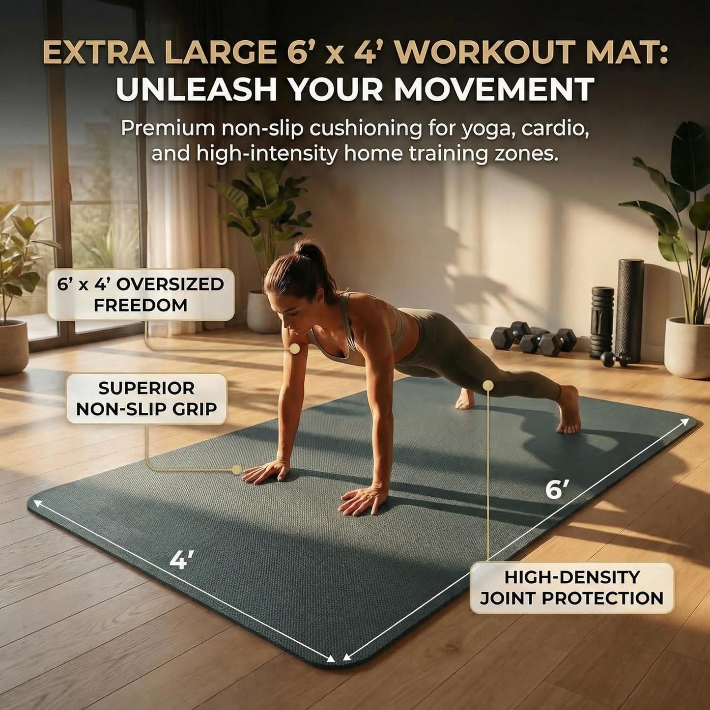FrenzyBird Large Yoga Mat 6'x 4'（72”x 48”）—1/4" &1/3" Extra Wide Exercise Mat 183cm x 122cm Large Exercise Mat Big Home Yoga Mat Pilates Mat,Non Slip,Thick,TPE Workout Mat,for Women & Men, Yoga, Pilates, Gym and Floor Workouts Pilates